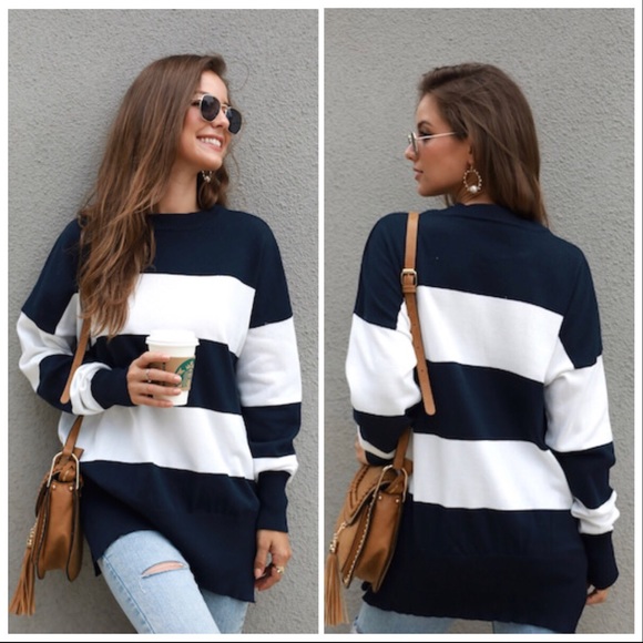 Sweaters - LAST 1 M‼️NAVY WHITE striped - Sweater